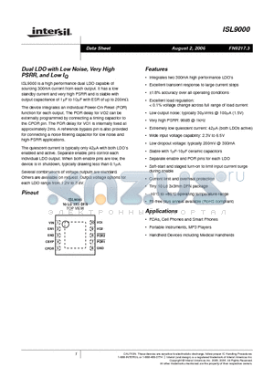 ISL9000IRNCZ datasheet - Dual LDO with Low Noise, Very High PSRR, and Low IQ