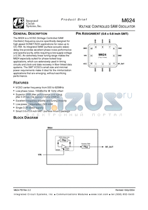 M624 datasheet - VOLTAGE CONTROLLED SAW OSCILLATOR