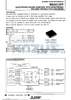 M62413FP datasheet - ELECTRONIC SOUND CONTROL WITH ELECTRONIC VOLUME FOR MULTIPLE SOURCES