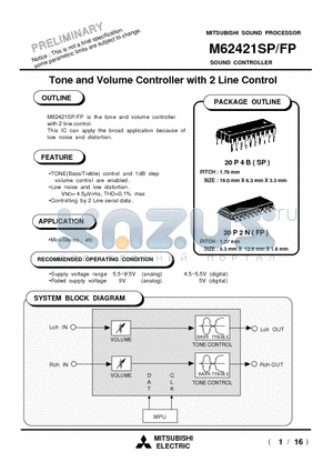 M62421SP datasheet - SOUND CONTROLLER