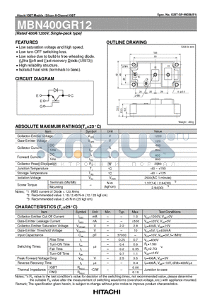 MBN400GR12 datasheet - Rated 400A/1200V, Single-pack type