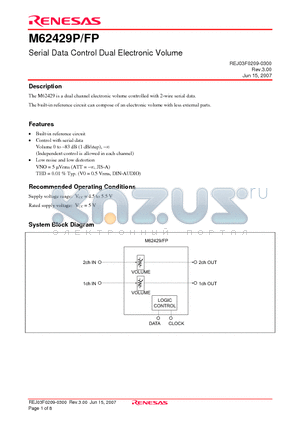 M62429P datasheet - Serial Data Control Dual Electronic Volume