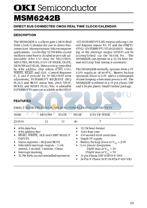 M6242B datasheet - DIRECT BUS CONNECTED CMOS REAL TIME CLOCK/CALENDAR