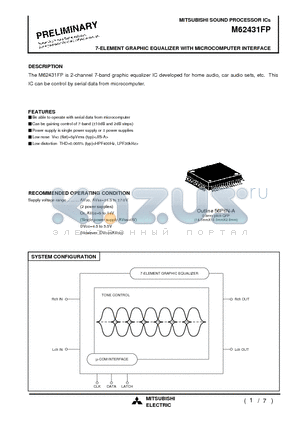 M62431 datasheet - 7-ELEMENT GRAPHIC EQUALIZER WITH MICROCOMPUTER INTERFACE