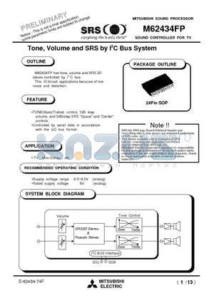 M62434FP datasheet - SOUND CONTROLLER FOR TV