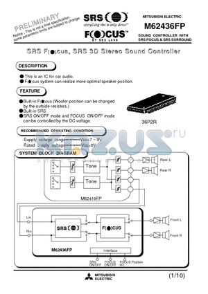 M62436FP datasheet - SOUND CONTROLLER WITH SRS FOCUS & SRS SURROUND