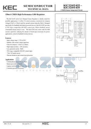 KIC3210T-026 datasheet - CMOS Linear Integrated Circuit 150mA CMOS High Performance LDO Regulator
