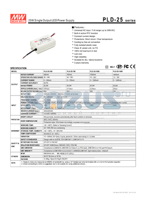 PLD-25-700 datasheet - 25W Single Output LED Power Supply