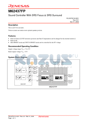 M62437FP datasheet - Sound Controller With SRS Focus & SRS Surround