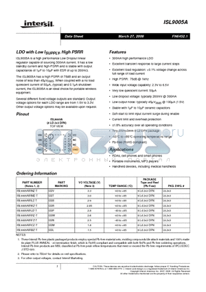 ISL9005AIRCZ-T datasheet - LDO with Low ISUPPLY, High PSRR