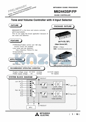 M62443FP datasheet - SOUND CONTROLLER