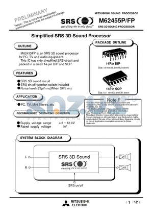 M62455FP datasheet - SRS 3D SOUND PROCESSOR