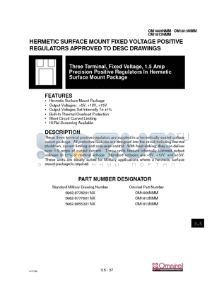 OM1812NMM datasheet - HERMETIC SURFACE MOUNT FIXED VOLTAGE POSITIVE REGULATORS APPROVED TO DESC DRAWINGS