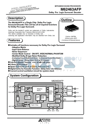 M62463 datasheet - Dolby Pro Logic Surround Decoder