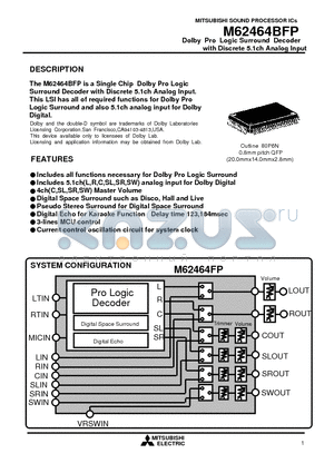 M62464BFP datasheet - Dolby Pro Logic Surround Decoder with Discrete 5.1ch Analog Input