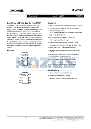 ISL9008A datasheet - Low Noise LDO with Low IQ, High PSRR