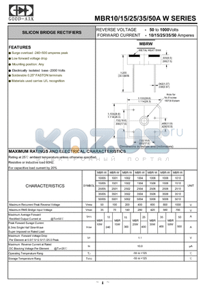 MBR-W50005 datasheet - SILICON BRIDGE RECTIFIERS