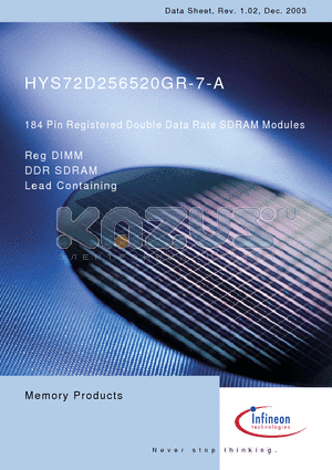HYS72D256520GR-7-A datasheet - 184 Pin Registered Double Data Rate SDRAM Modules