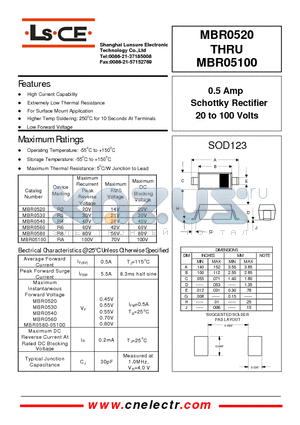 MBR0520 datasheet - 0.5Amp schottky rectifier 20to100 volts