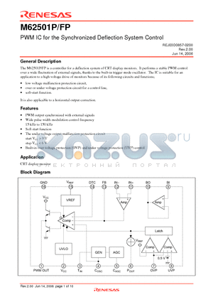 M62501P datasheet - PWM IC for the Synchronized Deflection System Control