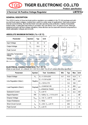 LM7810J datasheet - 3-Terminal 1A Positive Voltage Regulator