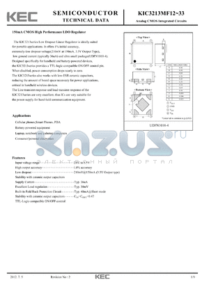 KIC3213MF15 datasheet - 150mA CMOS High Performance LDO Regulator