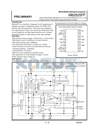 M62525FP datasheet - HIGH PRECISION LOW INPUT/OUTPUT DIFFERENTIAL 3.3V, 2.5V FIXED OUTPUT VOLTAGE REGULATOR WITH RESET