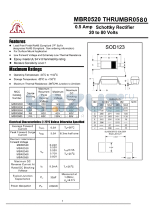 MBR0520 datasheet - 0.5 Amp Schottky Rectifier 20 to 80 Volts