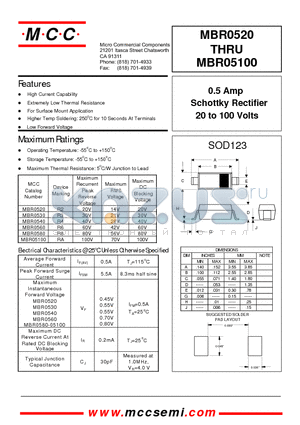 MBR0520 datasheet - 0.5 Amp Schottky Rectifier 20 to 100 Volts