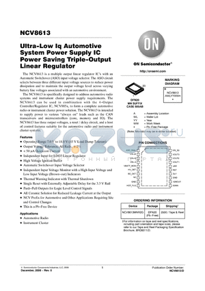 NCV8613MNR2G datasheet - Ultra-Low Iq Automotive System Power Supply IC Power Saving Triple-Output Linear Regulator