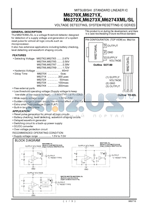 M62704 datasheet - VOLTAGE DETECTING, SYSTEM RESETTING IC SERIES