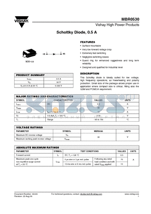 MBR0530 datasheet - Schottky Diode, 0.5 A