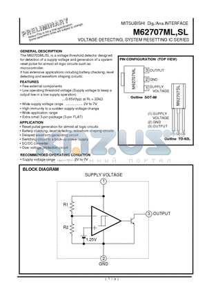 M62707SL datasheet - VOLTAGE DETECTING, SYSTEM RESETTING IC SERIES