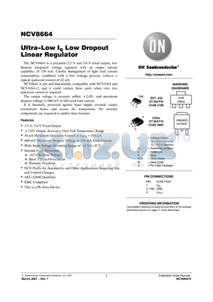 NCV8664DT50RKG datasheet - Ultra−Low Iq Low Dropout Linear Regulator