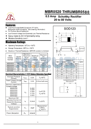 MBR0530 datasheet - 0.5 Amp Schottky Rectifier 20 to 80 Volts