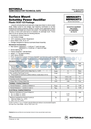 MBR0530T3 datasheet - SCHOTTKY BARRIER RECTIFIER 0.5 AMPERES 30 VOLTS