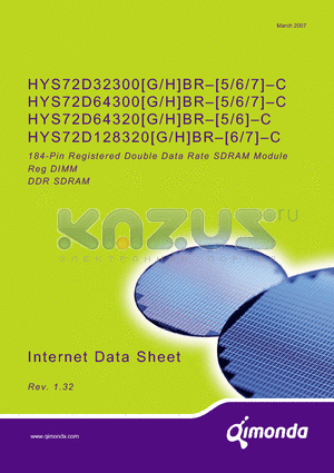 HYS72D64300HBR-5-C datasheet - 184-Pin Registered Double Data Rate SDRAM Module