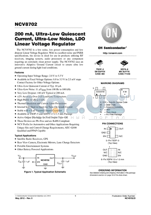 NCV8702 datasheet - 200 mA, Ultra-Low Quiescent Current, Ultra-Low Noise, LDO Linear Voltage Regulator