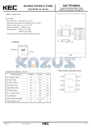 KIC7WZ00FK datasheet - SILICON MONOLITHIC CMOS DIGITAL INTEGRATED CIRCUIT(2-INPUT NAND GATE)