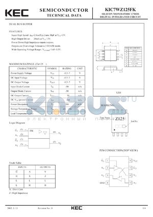 KIC7WZ125FK datasheet - SILICON MONOLITHIC CMOS DIGITAL INTEGRATED CIRCUIT(DUAL BUS BUFFER)