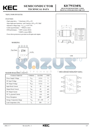 KIC7WZ34FK datasheet - BIPOLAR LINEAR INTEGRATED CIRCUIT(TRIPLE NON INVERTER)