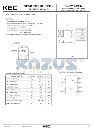 KIC7WZ38FK datasheet - SILICON MONOLITHIC CMOS DIGITAL INTEGRATED CIRCUIT(DAUL 2-INPUT NAND GATE)