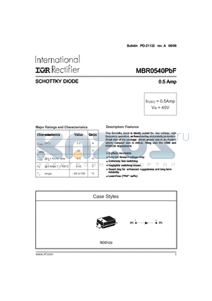 MBR0540PBF datasheet - SCHOTTKY DIODE 0.5 Amp