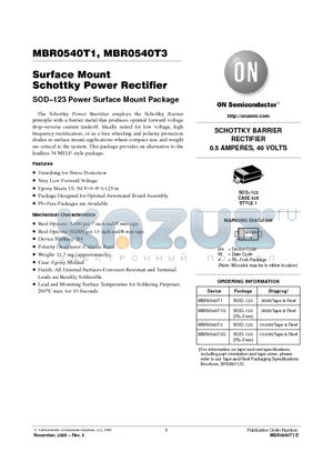 MBR0540T1 datasheet - Surface Mount Schottky Power Rectifier SOD−123 Power Surface Mount Package