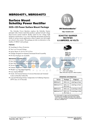 MBR0540T1G datasheet - Surface Mount Schottky Power Rectifier SOD−123 Power Surface Mount Package