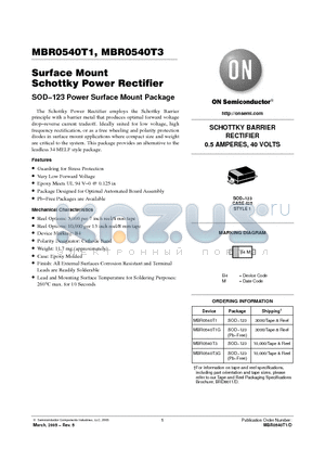 MBR0540T3 datasheet - Surface Mount Schottky Power Rectifier SOD−123 Power Surface Mount Package