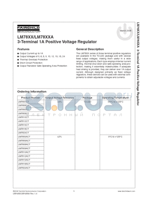 LM7815CT datasheet - 3-Terminal 1A Positive Voltage Regulator