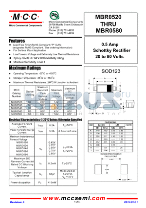 MBR0560 datasheet - 0.5 Amp Schottky Rectifier 20 to 80 Volts