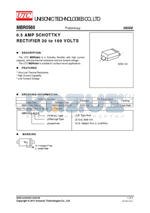 MBR0560L-CA2-R datasheet - 0.5 AMP SCHOTTKY RECTIFIER 20 to 100 VOLTS