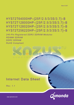 HYS72T128000HP-3-B datasheet - 240-Pin Registered DDR2 SDRAM Modules